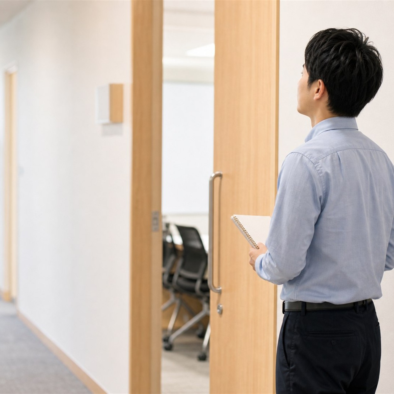 会場に入る前に気持ちを整える場面
