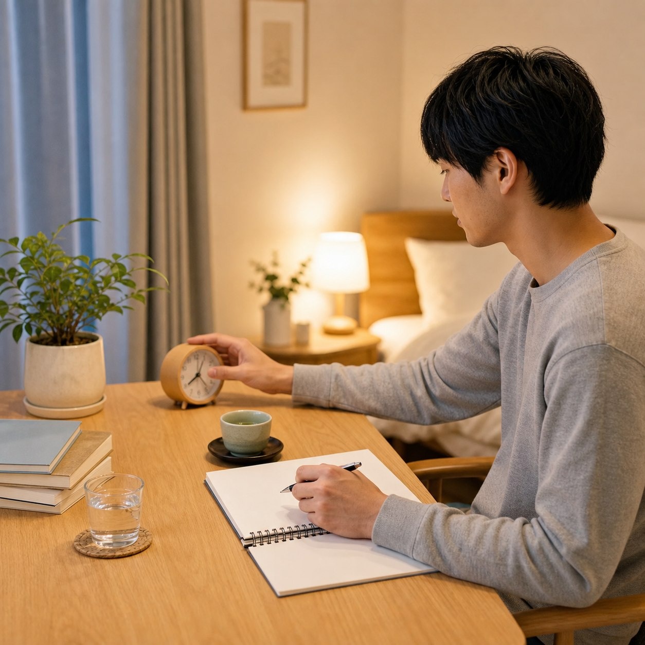 本番前の夜に睡眠とカフェインを整える場面