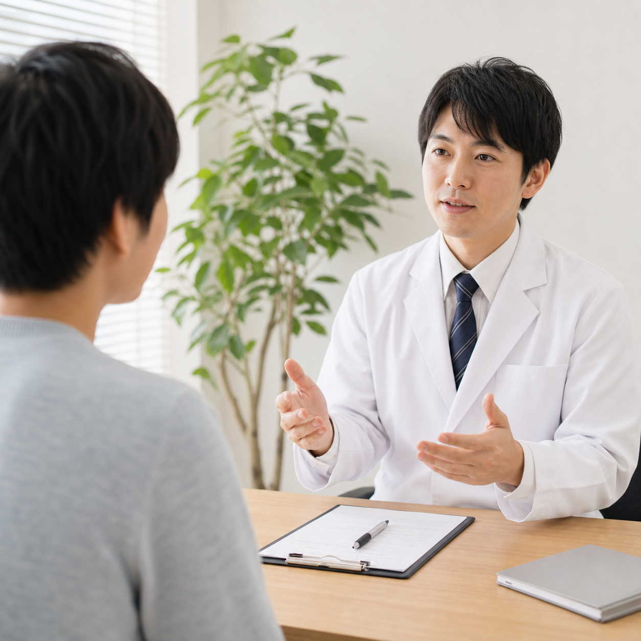 医師とパニック症状について相談する場面