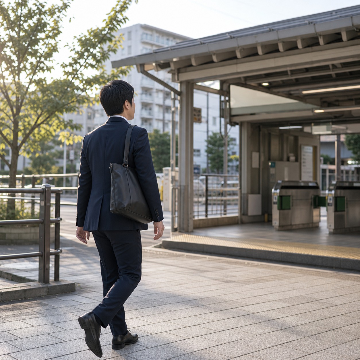 通勤訓練で駅や職場方面へ向かう人