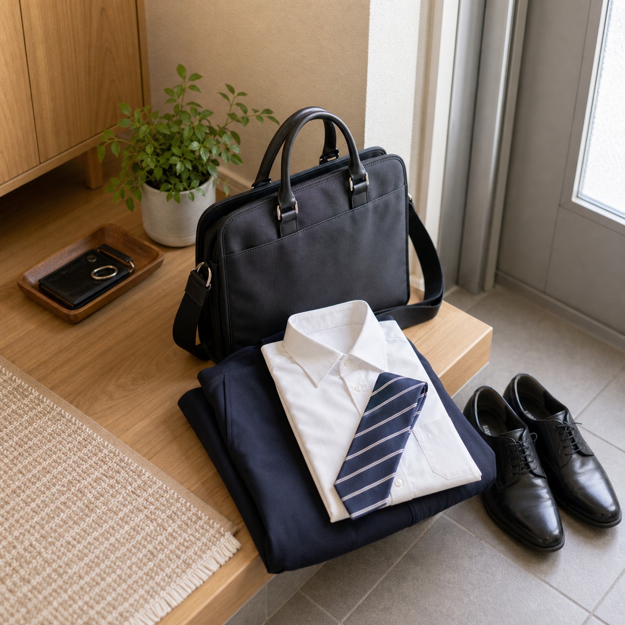 出勤準備の服とバッグ