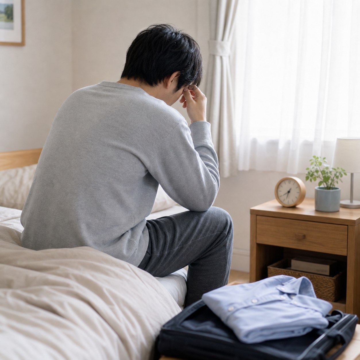 朝起きても出勤できずベッドで悩む人