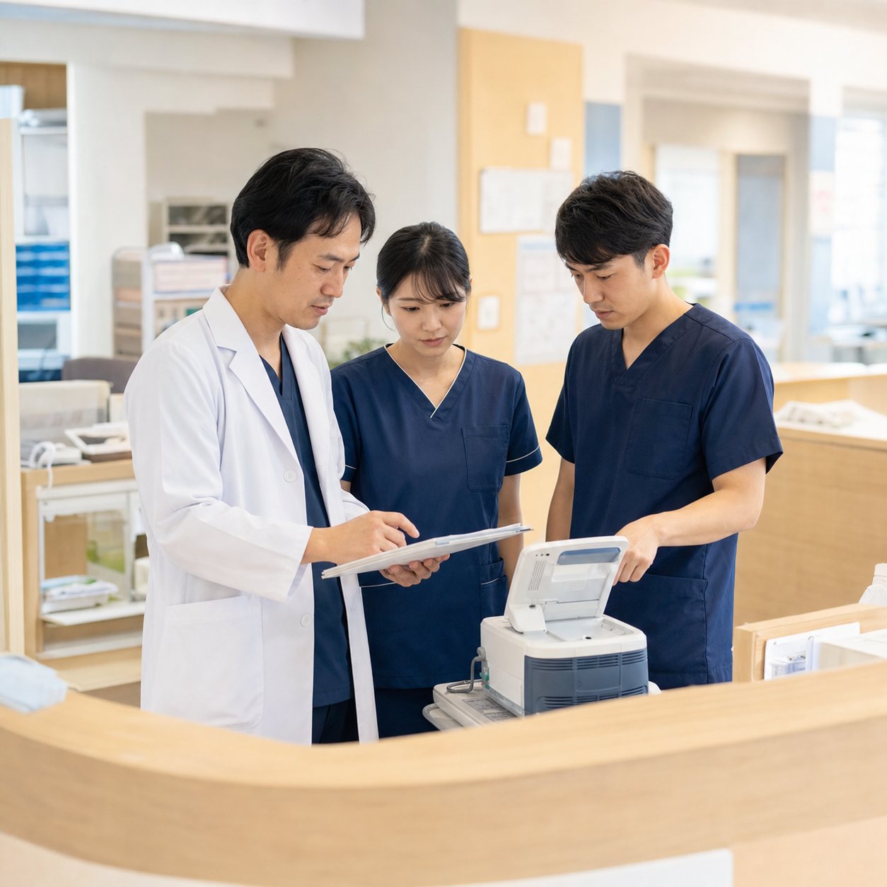 日本の病院で連携して診療にあたる医師・看護師などの医療職