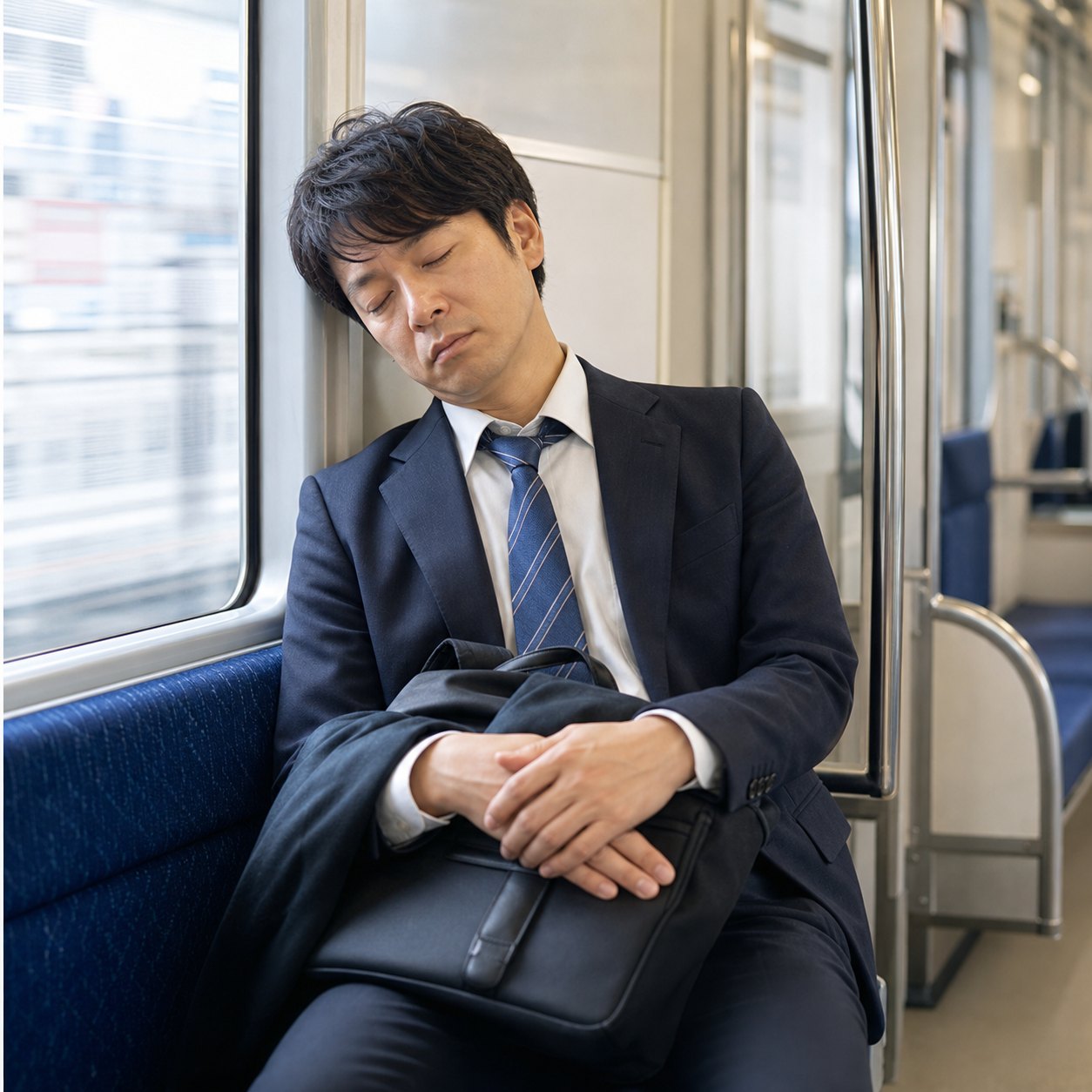 通勤中に強い眠気を感じる会社員