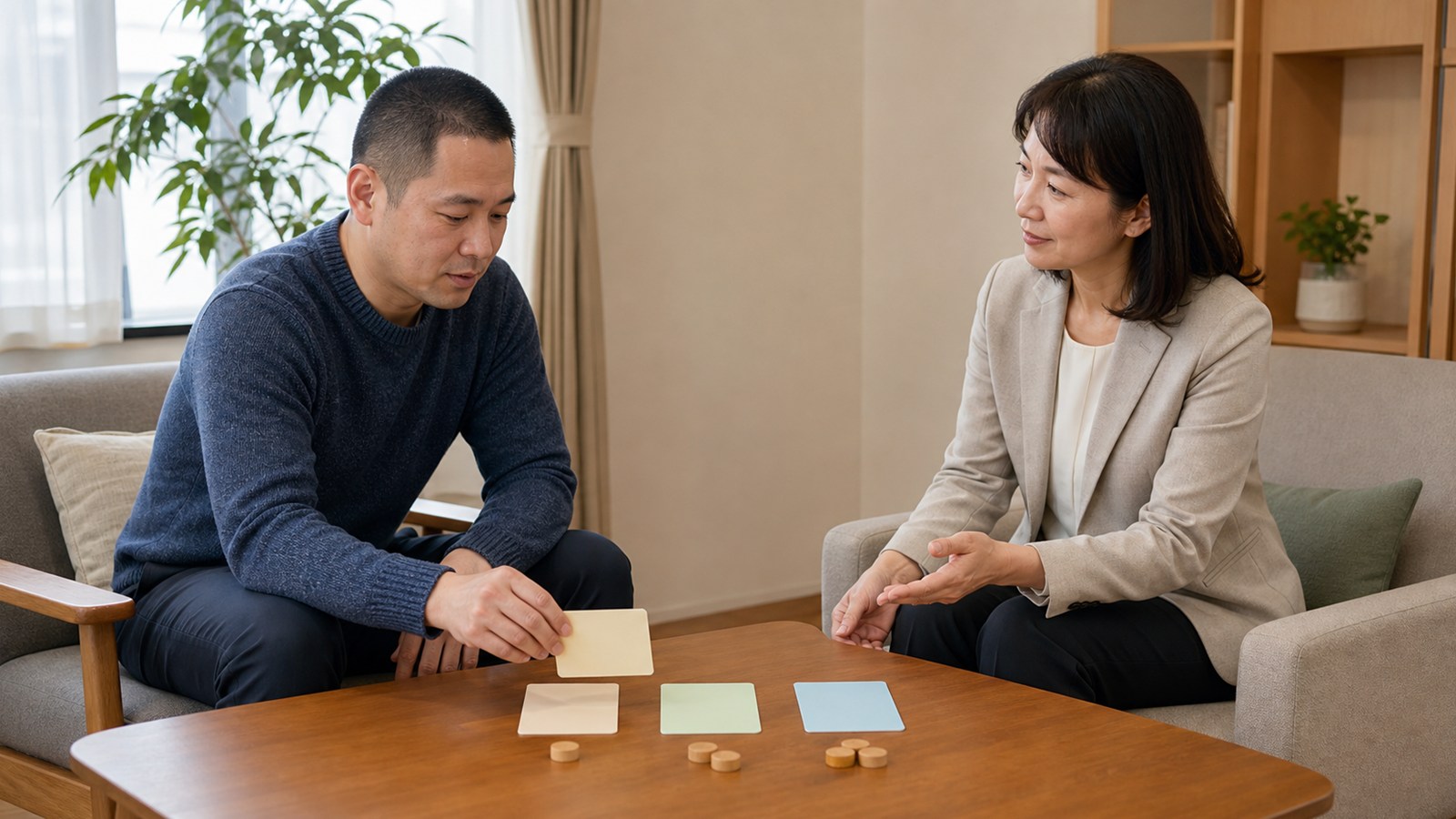 問題解決と対処の選択肢を心理職と整理する日本人男性