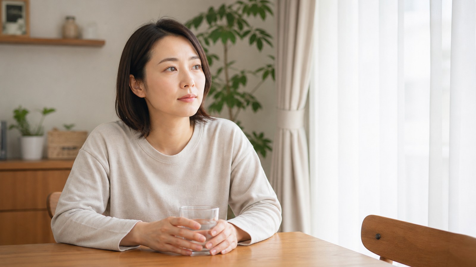 出勤前の朝に動悸やだるさを感じ、体調を確かめる日本人会社員