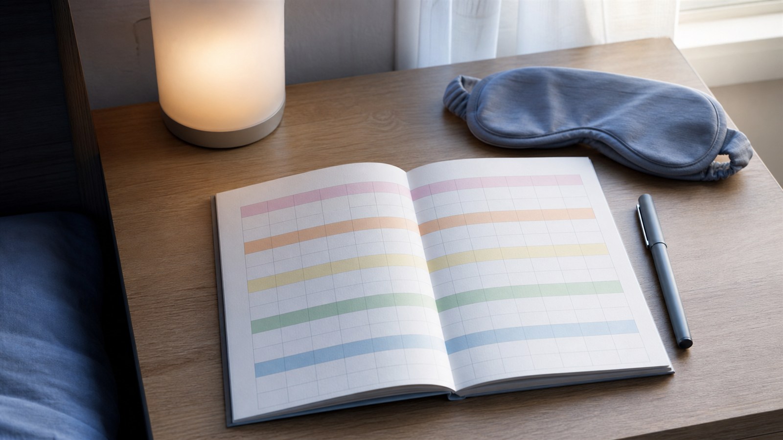 気分と睡眠の経過を記録する空欄の日誌と時計