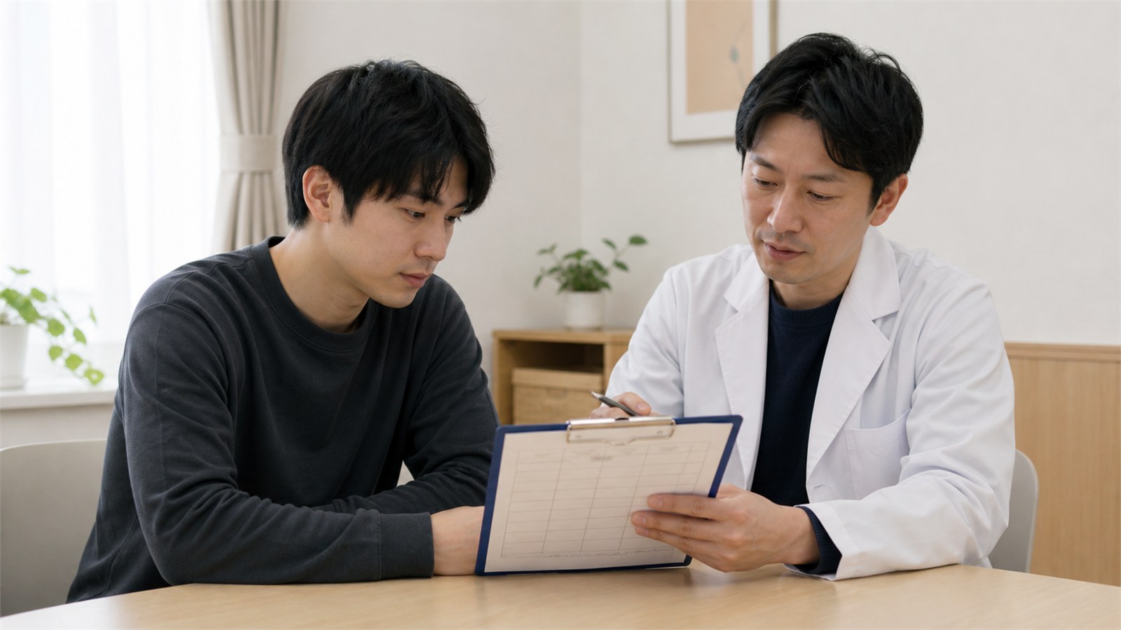 気分と睡眠や活動性の変化を記録から医師と振り返る日本人男性
