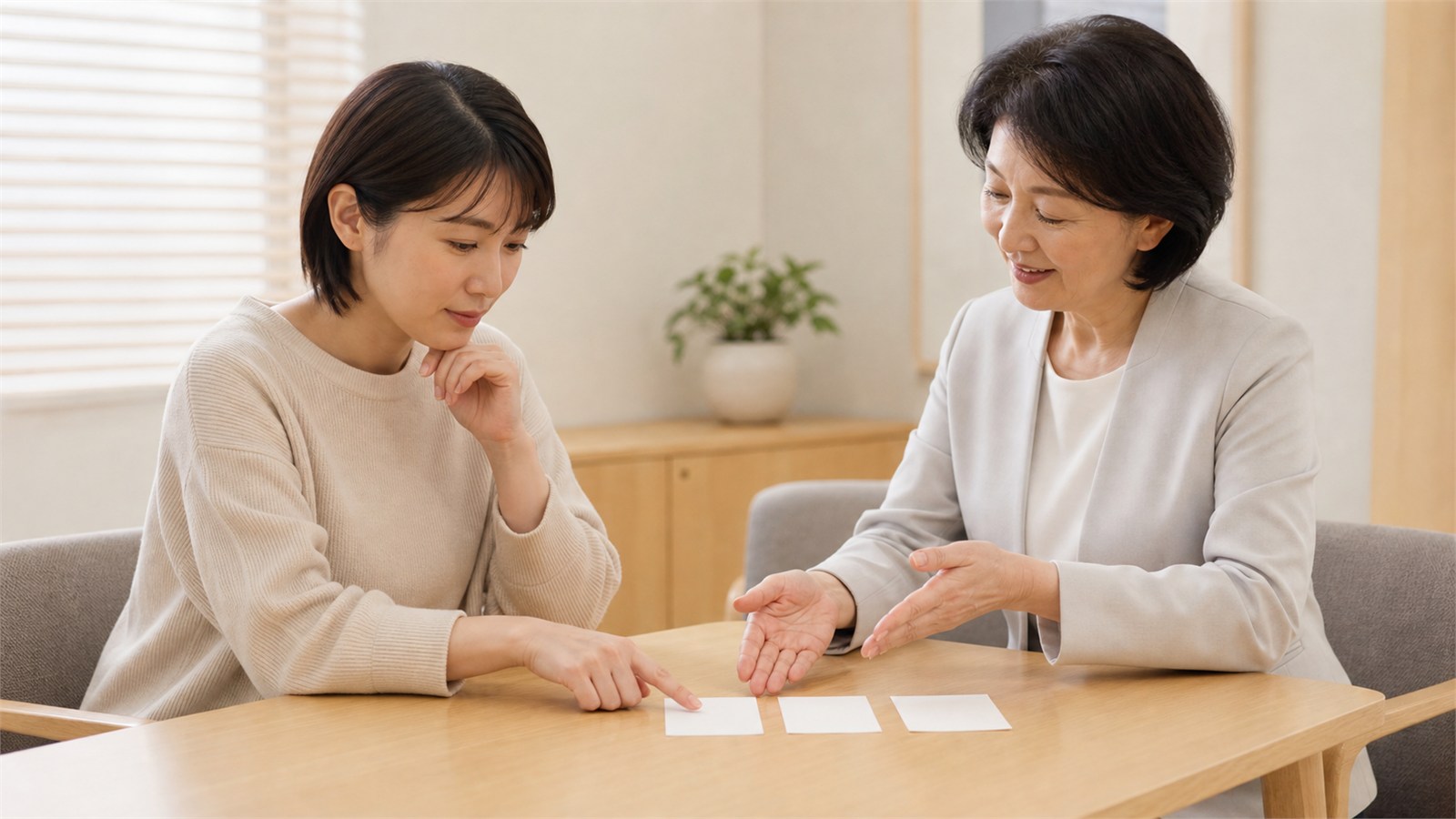 医師と複数の治療選択肢を比較しながら方針を相談する日本人女性