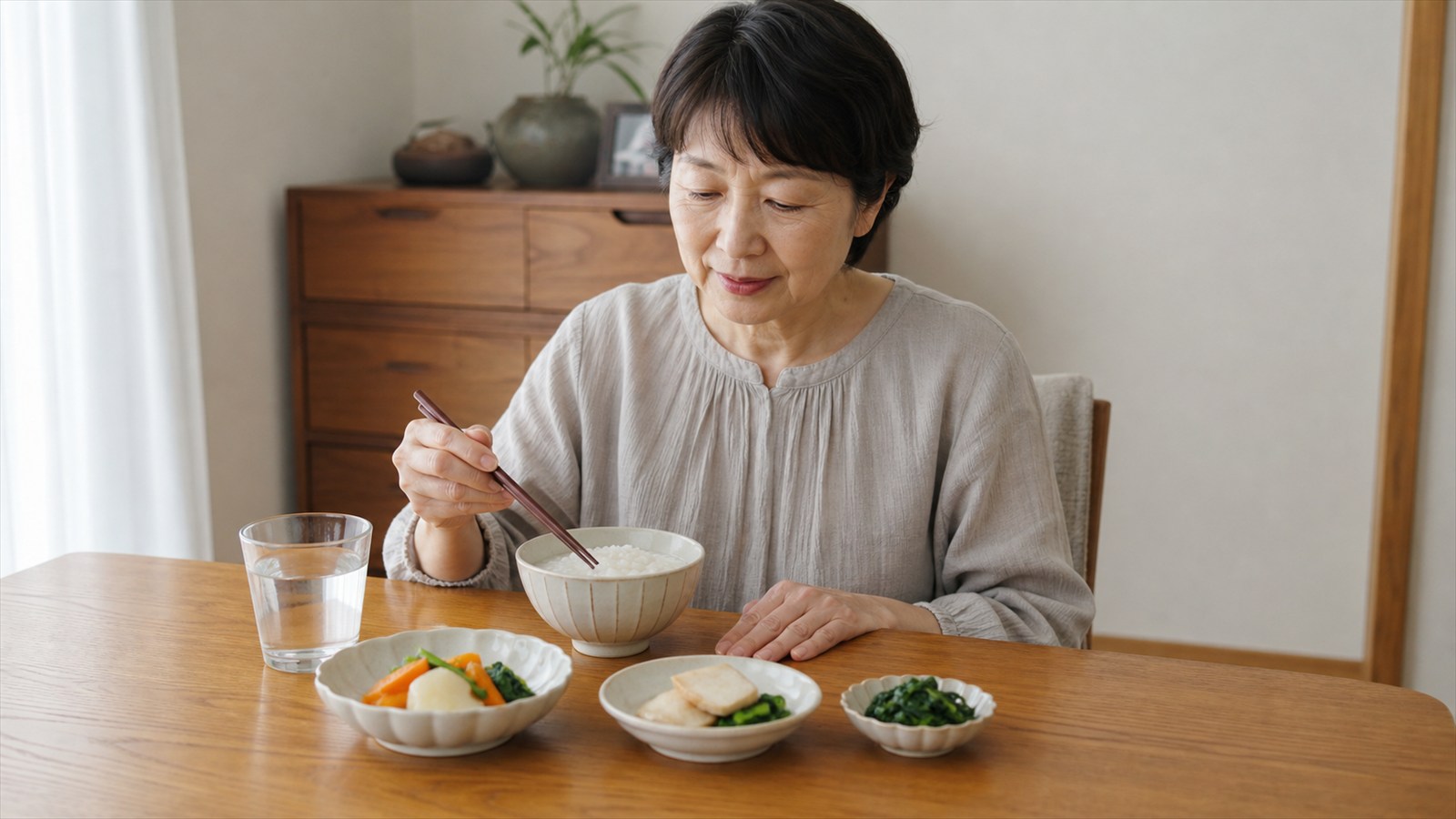 症状に合わせ少量の食事を無理なく取る日本人成人