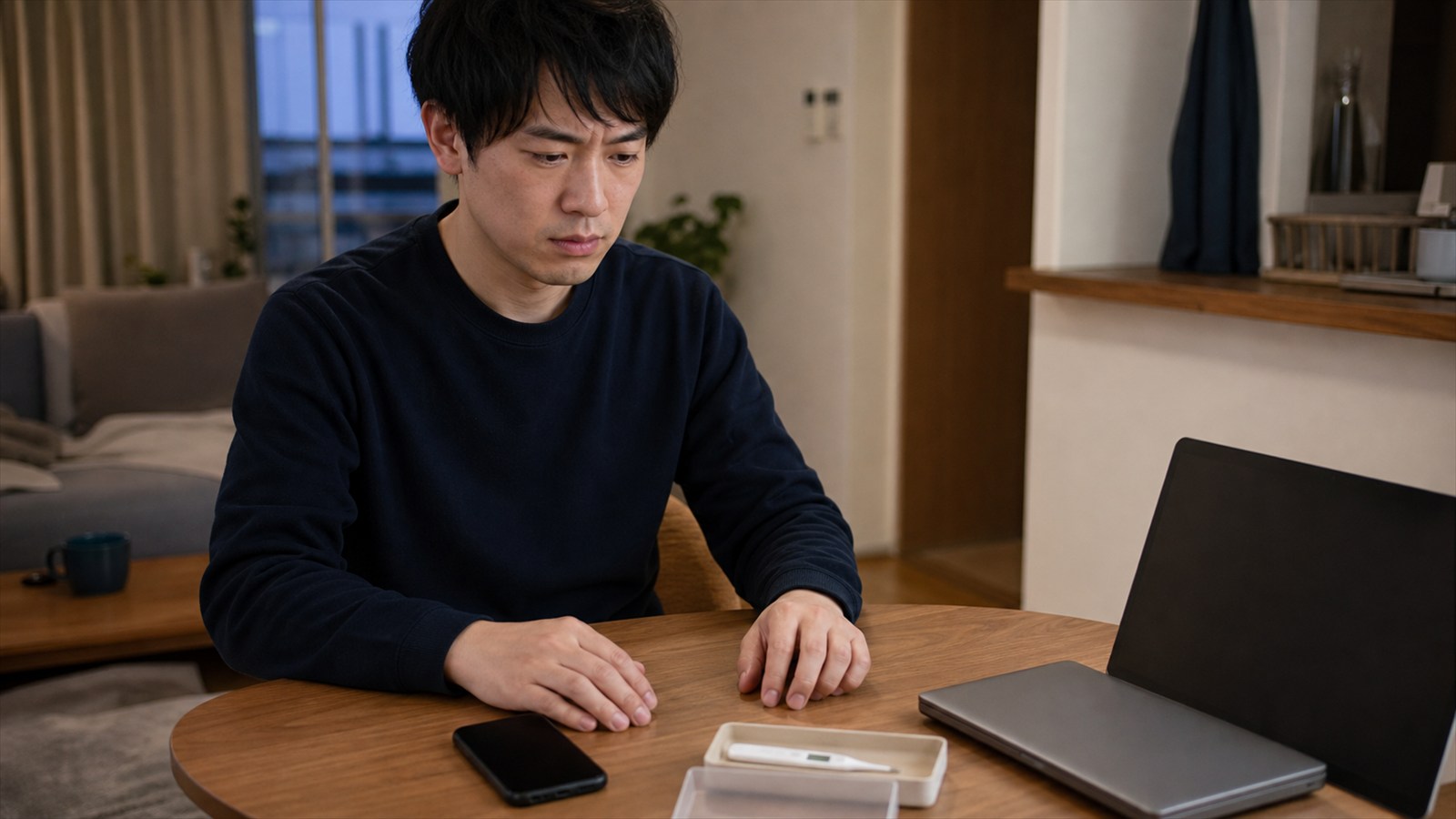 健康情報の検索や測定を始める前に手を止め、負担を振り返る日本人女性