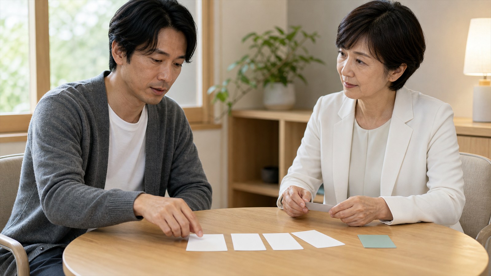 健康不安に対する認知行動療法を含む治療計画を医師と相談する日本人男性