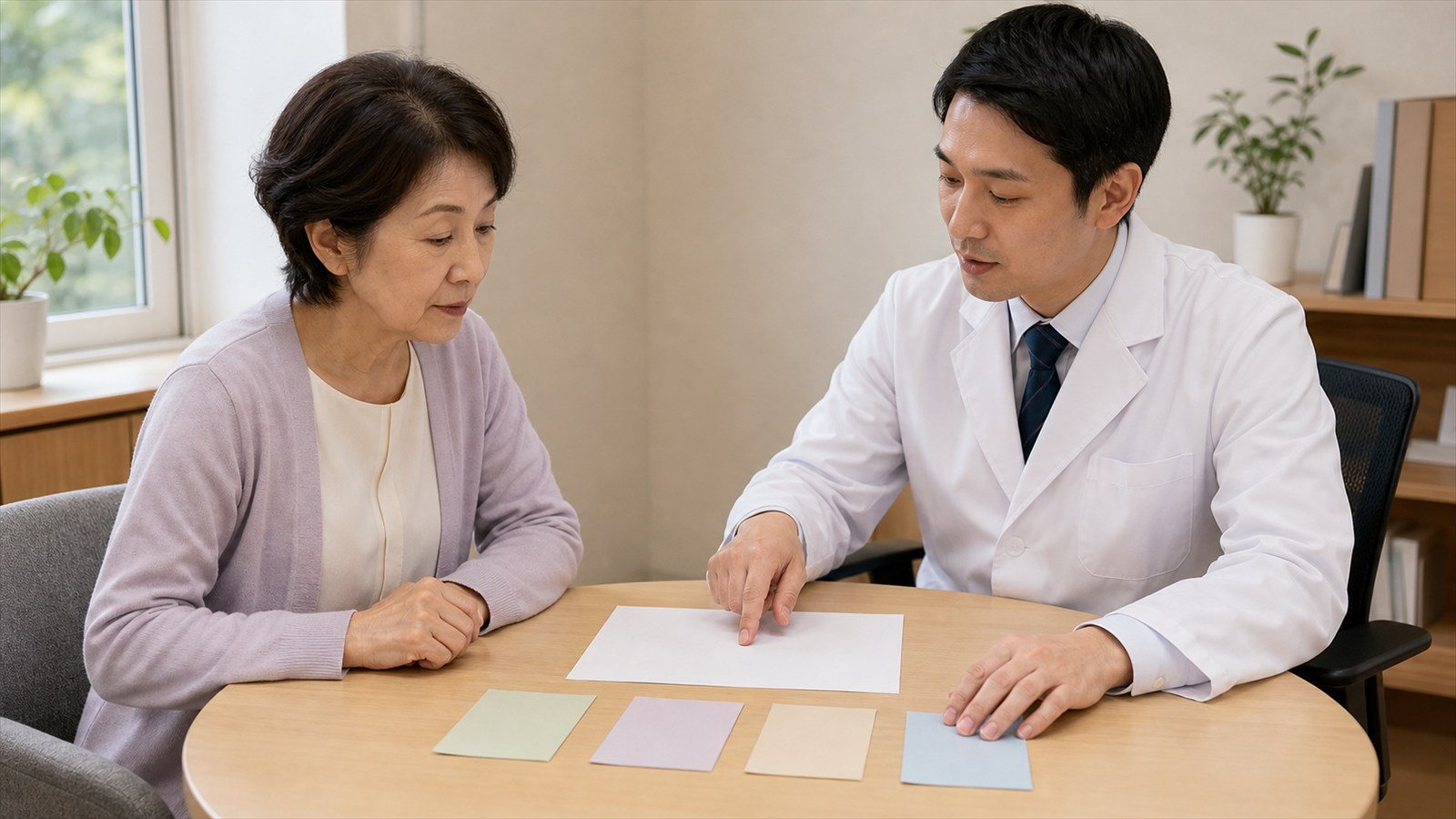 検査の必要性と治療の選択肢を医師と共有する日本人女性