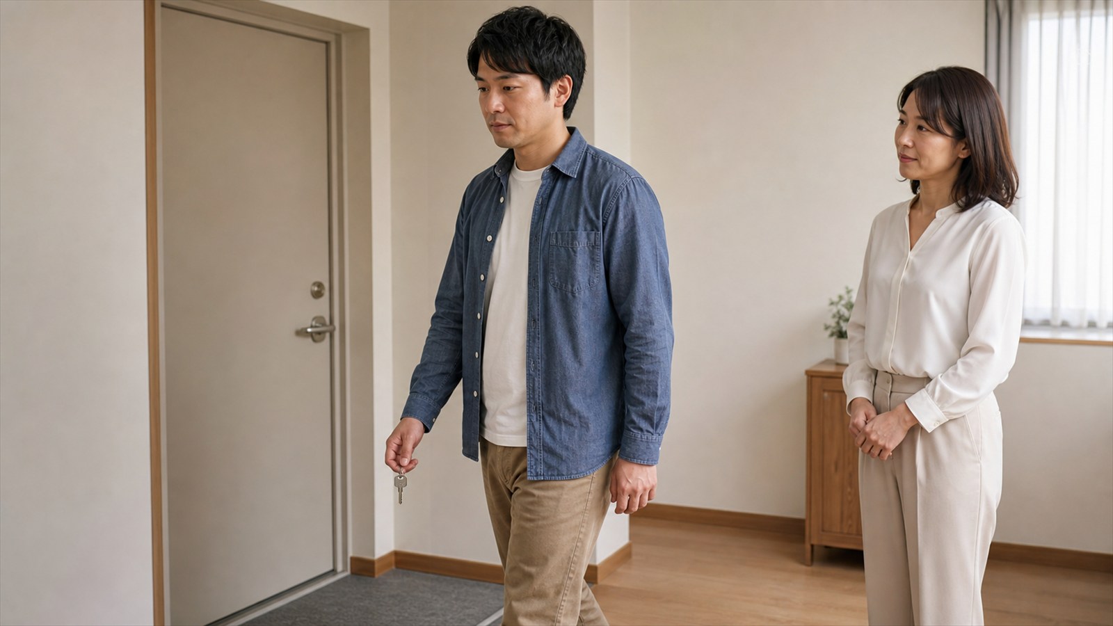 鍵を一度閉めてその場を離れるERPの段階練習を行う日本人患者と治療者
