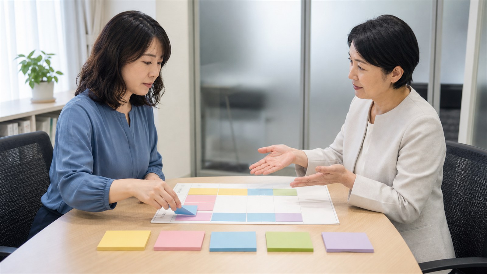 月経前症状に合わせた業務調整を産業保健職と相談する日本人女性