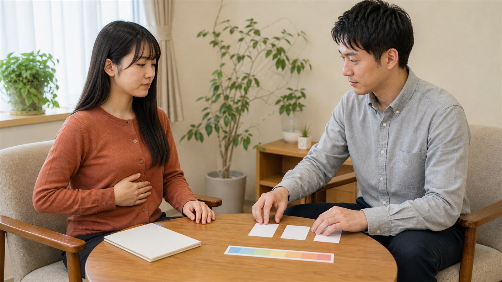 月経前の不安やいら立ちへの認知行動的対処を心理士と練習する日本人女性