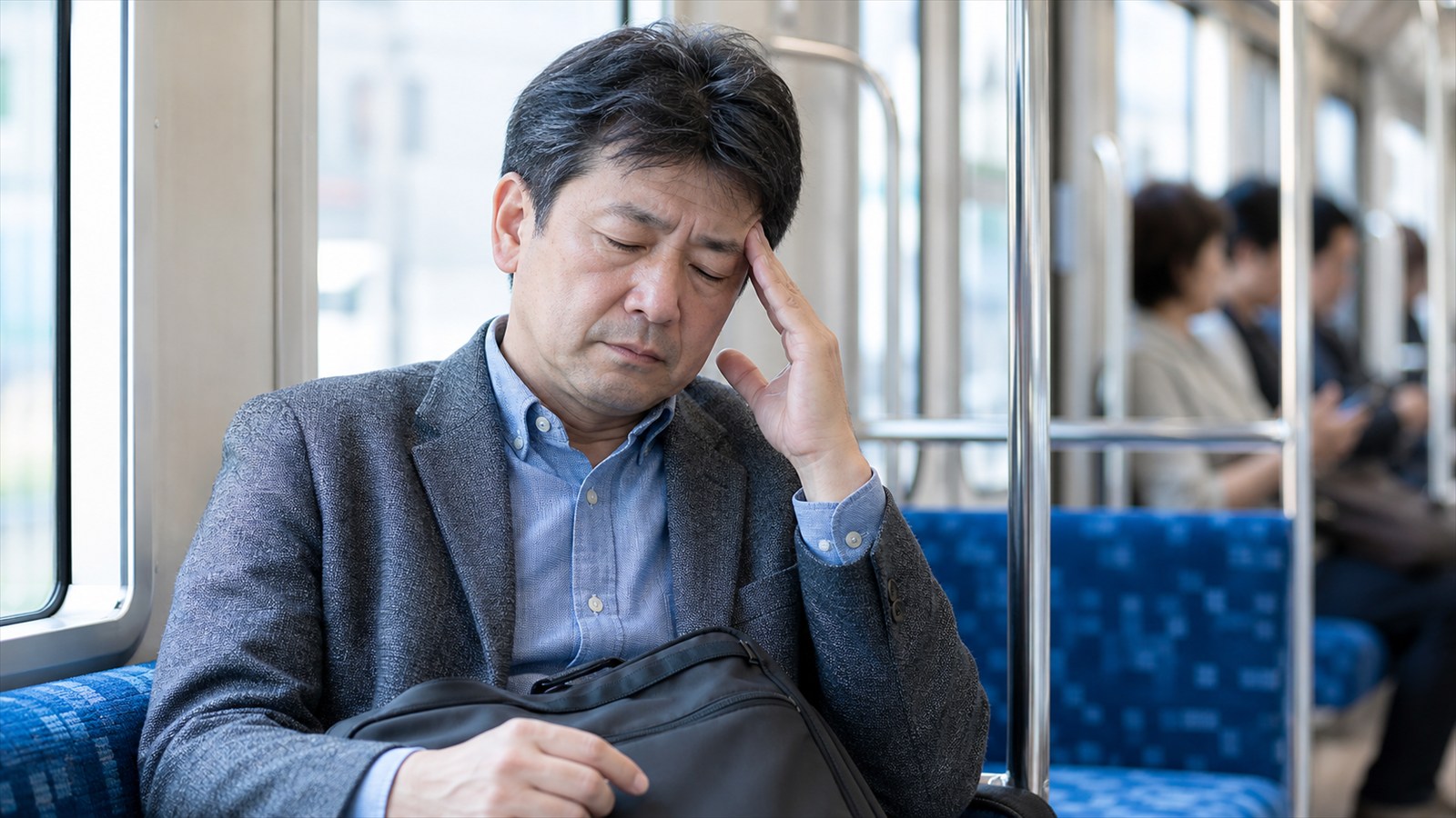 通勤電車で日中の強い眠気を感じる男性