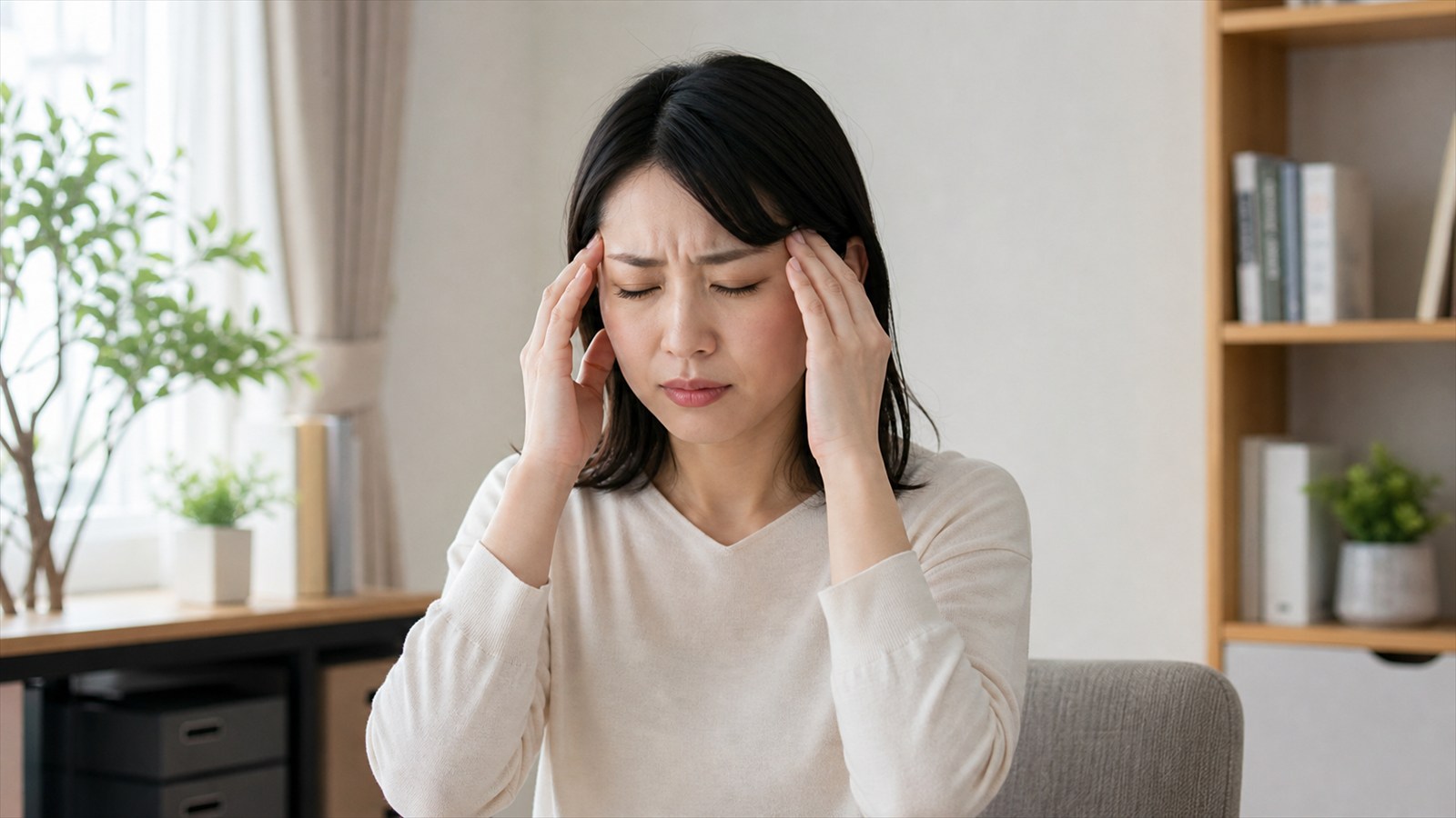 両側を圧迫されるような頭痛と首肩の緊張に気づく日本人成人