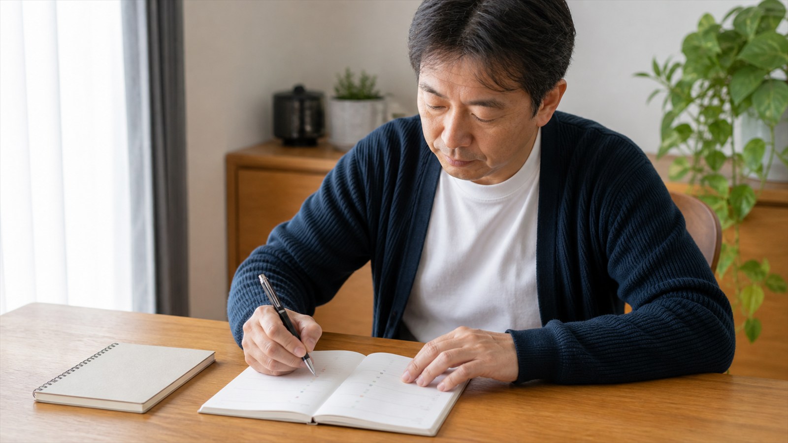 頭痛の発生日と薬の使用日を手帳へ記録する日本人成人